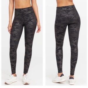 SPANX Faux Leather Matte Black Camo Leggings